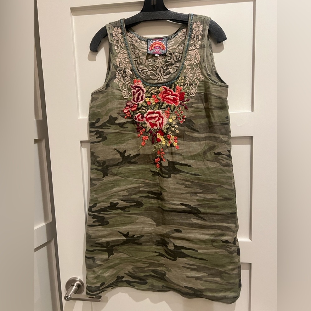 Johnny Was linen camo dress size small